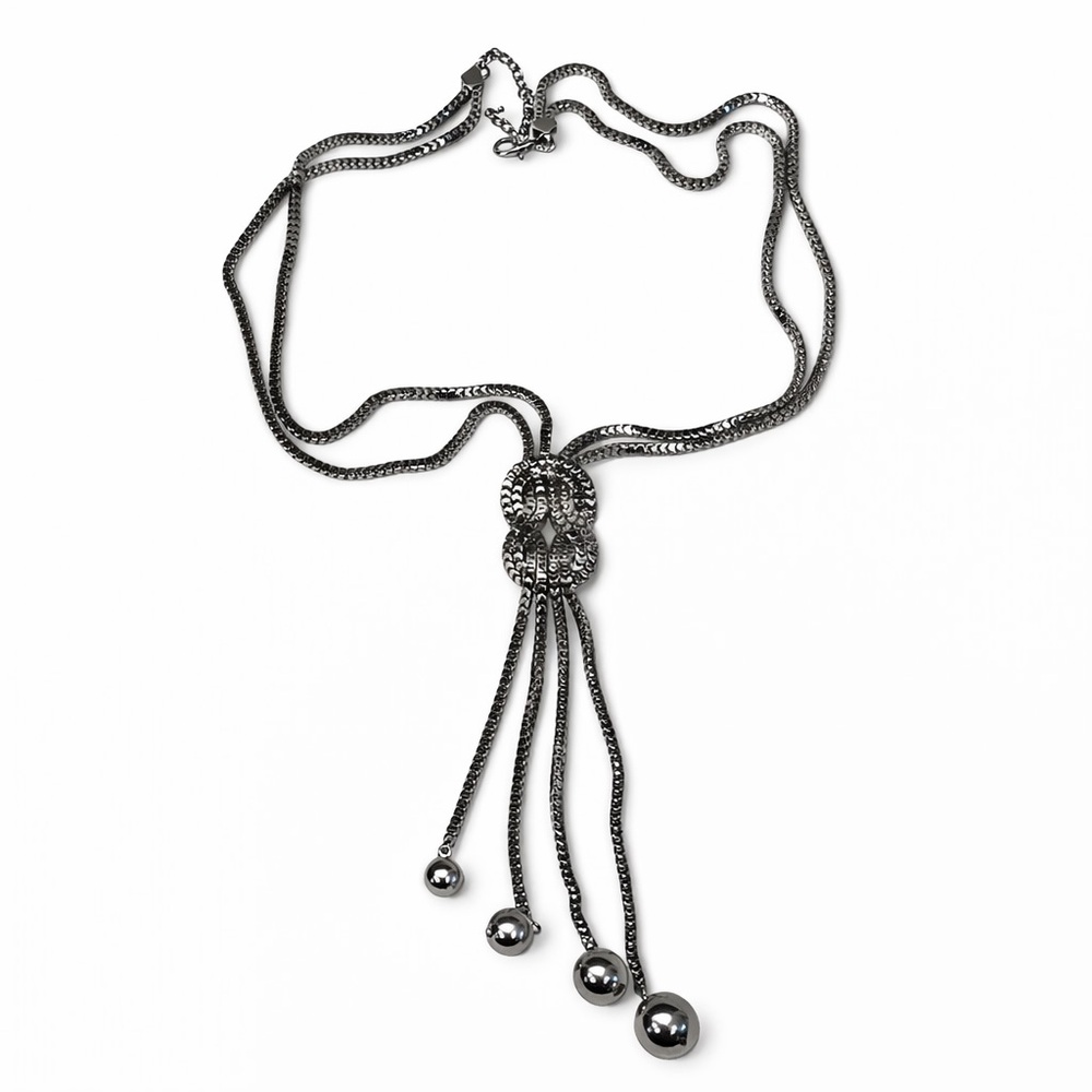 Elegant Gunmetal Tassel Pendant Necklace - Women Jewelry